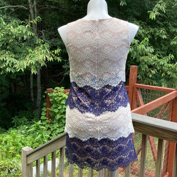 Jessica Simpson white and navy layered lace over nude dress size 10 - Picture 5 of 11